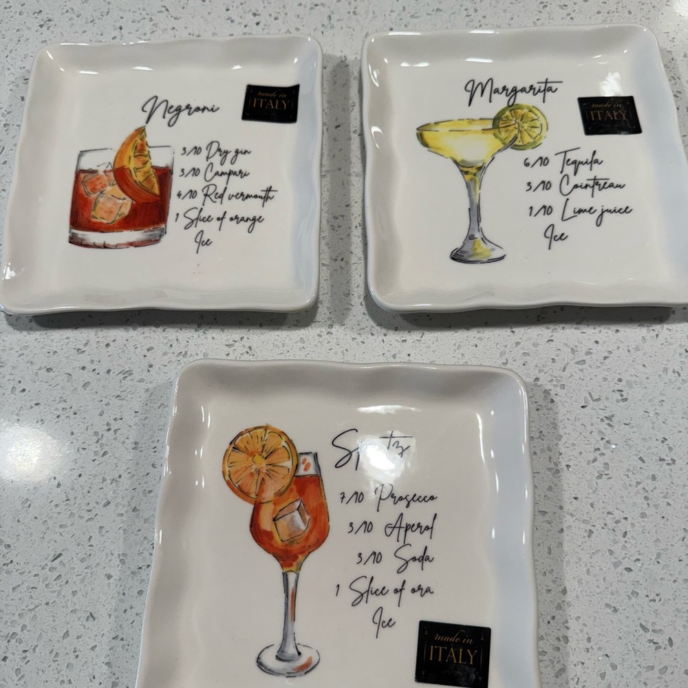 Italian Cocktail Recipe Square Plates Set